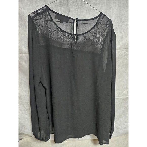Loft Womens Black Chiffon Blouse With Lace‎ Inset, Long Sleeve Size XL - Picture 8 of 9